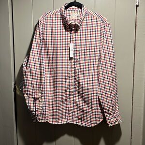 J Crew Men’s Large Slim-fit Cotton Poplin shirt Red, Navy, Yellow Plaid NWT